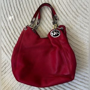 Michael Kors Fulton red leather bag with silver tone hardware